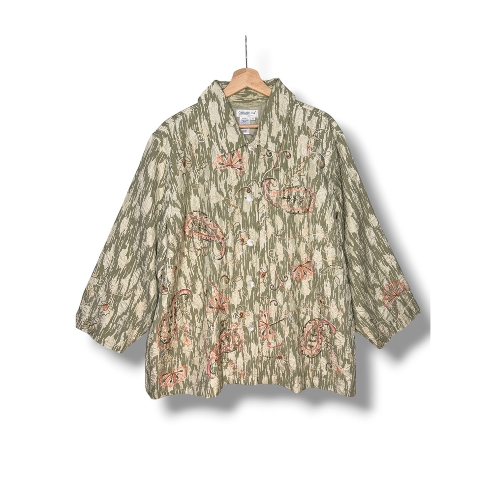 Coldwater Creek 3X‎ Sage Green Paisley Floral Embroidered Beaded Button Jacket